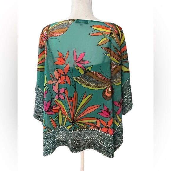 TRINA TURK Marlete Floral Chiffon Silk Blouse Kimono Scarf Top XS/S - Picture 4 of 7